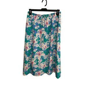 Bob Mackie Large Silk Elastic Waist Floral Print Flared Midi Skirt Flowy